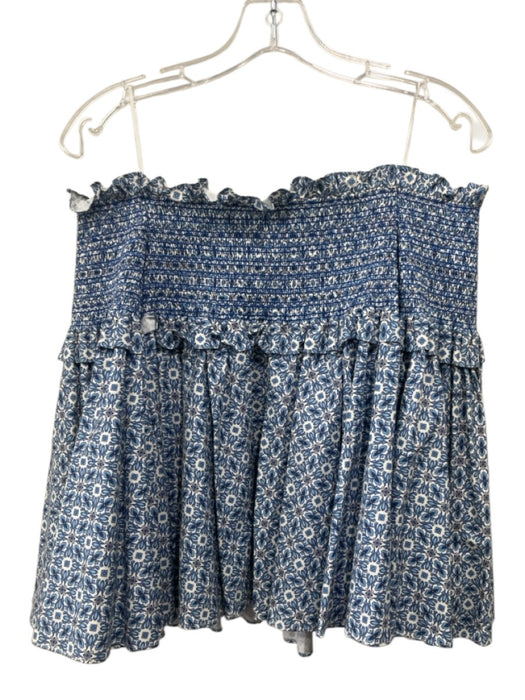 Petersyn Size XS Blue & White Cotton 3/4 Trumpet Sleeve Floral Print Top Blue & White / XS