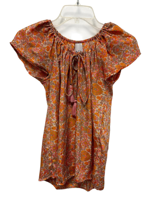 Raga Size XS Pink, Orange, Green Polyester Flutter Cap sleeve Floral Tassel Top Pink, Orange, Green / XS