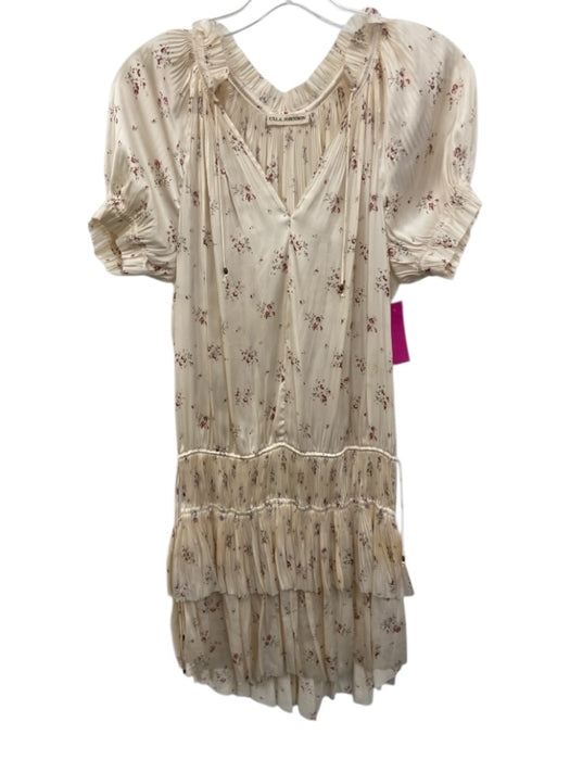 Ulla Johnson Size 2 Cream, Red & Green Polyester Short Sleeve Floral Dress Cream, Red & Green / 2