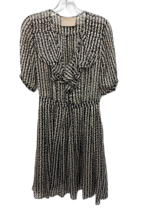Jason Wu Size 4 Black & White Silk Short Puff Sleeve Abstract Print Mini Dress Black & White / 4