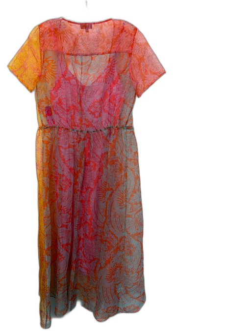 Staud Size S pink, yellow, blue Polyester & Cotton Short Sleeve Wrap Midi Dress pink, yellow, blue / S