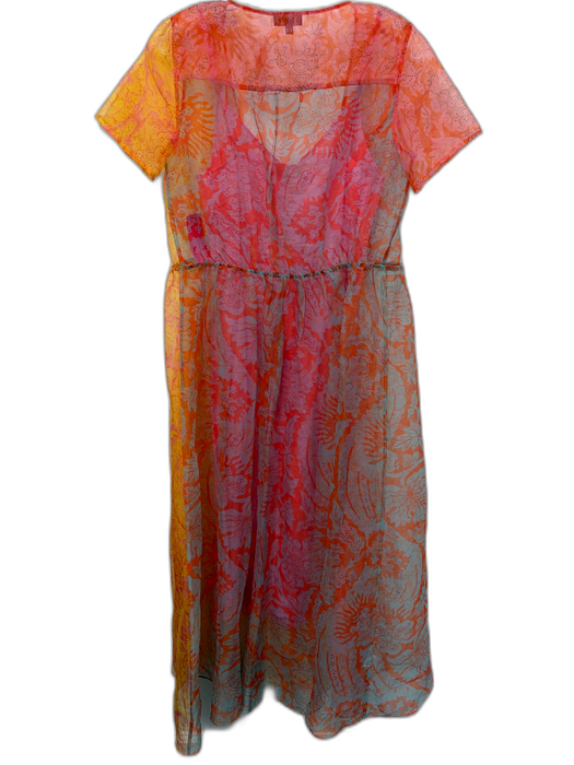 Staud Size S pink, yellow, blue Polyester & Cotton Short Sleeve Wrap Midi Dress pink, yellow, blue / S