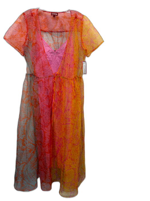 Staud Size S pink, yellow, blue Polyester & Cotton Short Sleeve Wrap Midi Dress pink, yellow, blue / S