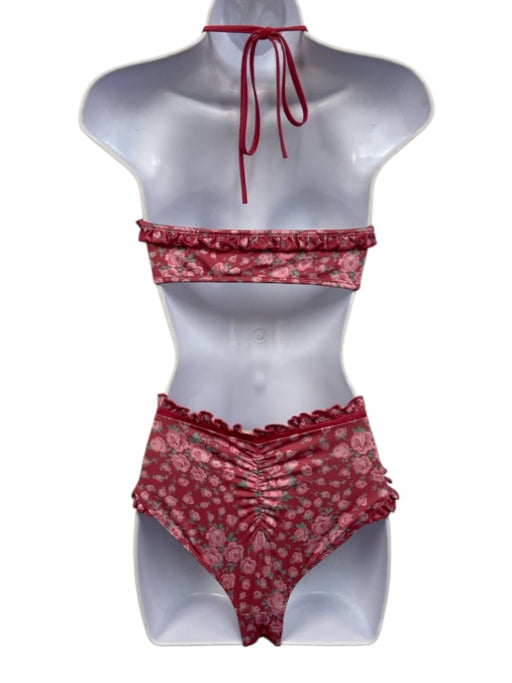 Loveshackfancy Size S Pink & Purple Polyester Floral Ruffles Bikini Set Swimsuit Pink & Purple / S