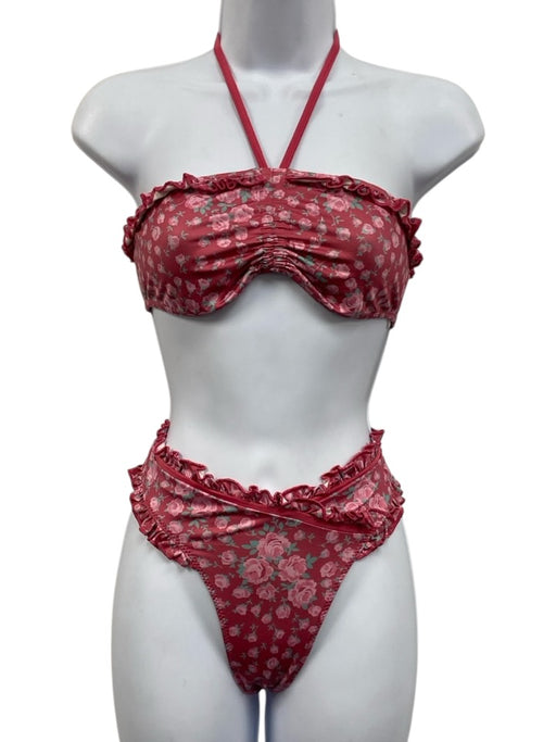 Loveshackfancy Size S Pink & Purple Polyester Floral Ruffles Bikini Set Swimsuit Pink & Purple / S