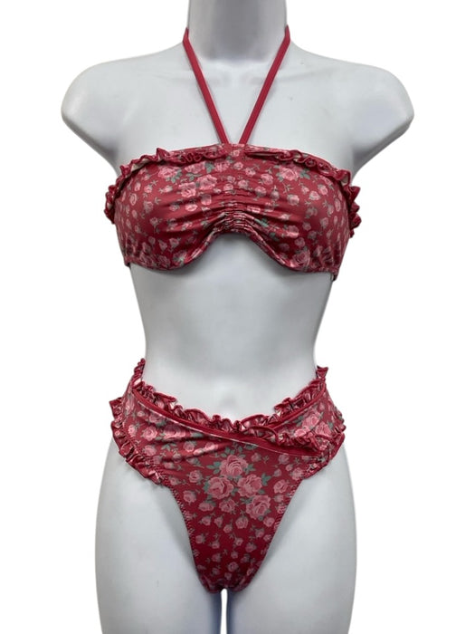 Loveshackfancy Size S Pink & Purple Polyester Floral Ruffles Bikini Set Swimsuit Pink & Purple / S