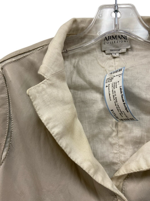 Armani Collezioni Size 4 Beige Lamb leather Linen Fabric Block Blazer Jacket Beige / 4