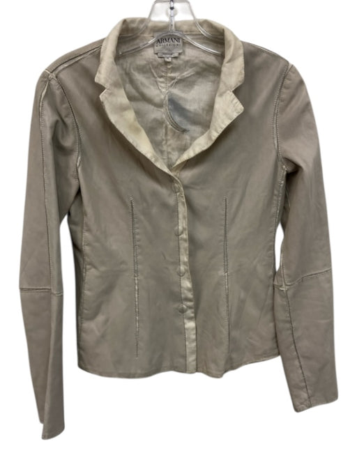 Armani Collezioni Size 4 Beige Lamb leather Linen Fabric Block Blazer Jacket Beige / 4