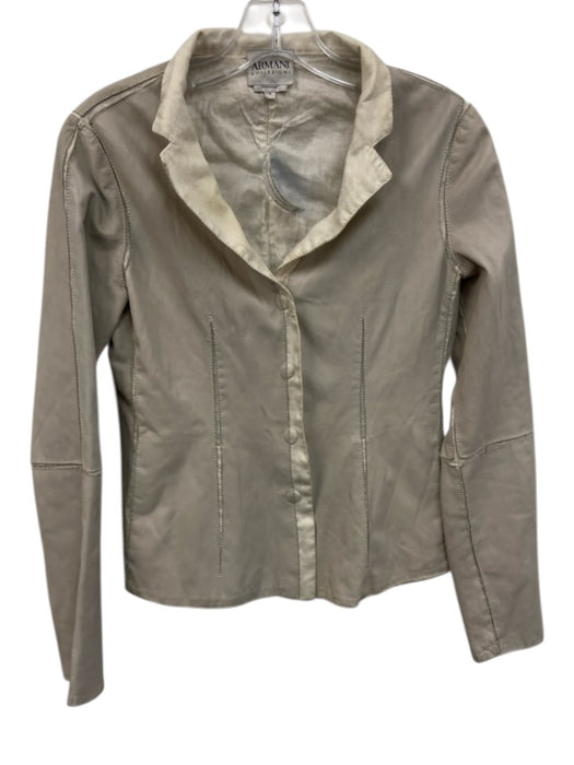 Armani Collezioni Size 4 Beige Lamb leather Linen Fabric Block Blazer Jacket Beige / 4