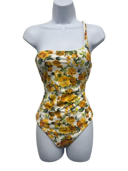 Onia Size S Yellow, Green, White Nylon Blend One Shoulder Floral Boning Swimsuit Yellow, Green, White / S