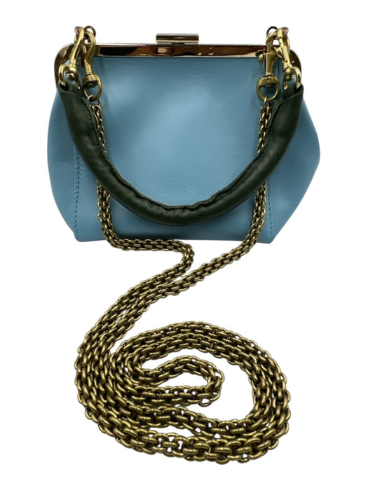 Clare V Light blue & green Leather Gold hardware Snap Top Crossbody Bag Light blue & green / S