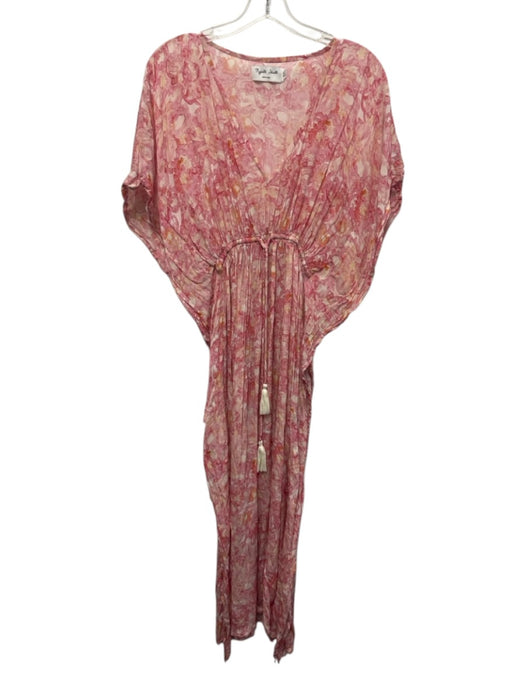 Rujuta Sheth Size One Size Pink, Orange, White Viscose Cap Sleeve V Neck Dress Pink, Orange, White / One Size