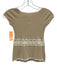 Blumarine Size 40 Beige & White Rayon Blend Short Sleeve Rib Knit Lace Top Beige & White / 40