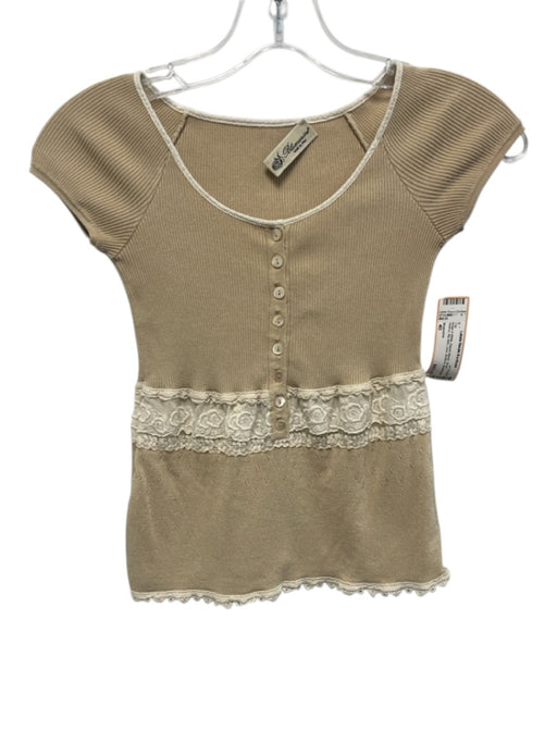 Blumarine Size 40 Beige & White Rayon Blend Short Sleeve Rib Knit Lace Top Beige & White / 40