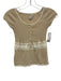Blumarine Size 40 Beige & White Rayon Blend Short Sleeve Rib Knit Lace Top Beige & White / 40