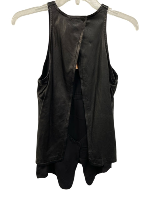Rag & Bone Size 25 Black Leather Sleeveless High Neck Top Black / 25