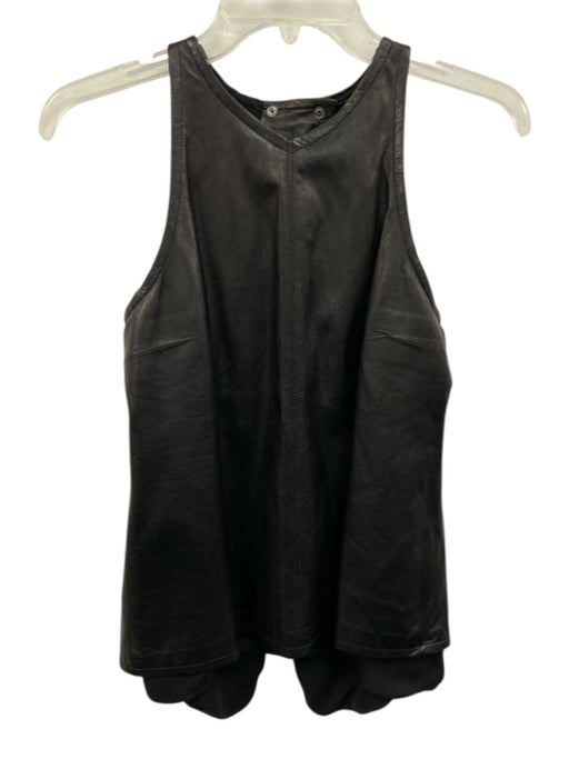 Rag & Bone Size 25 Black Leather Sleeveless High Neck Top Black / 25