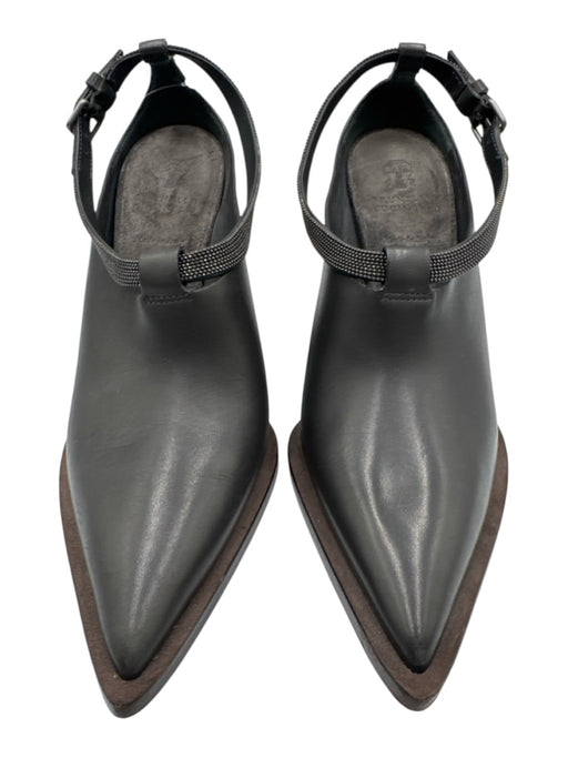 Brunello Cucinelli Shoe Size 37 Black Leather Pointed Toe Monili Wedges Black / 37