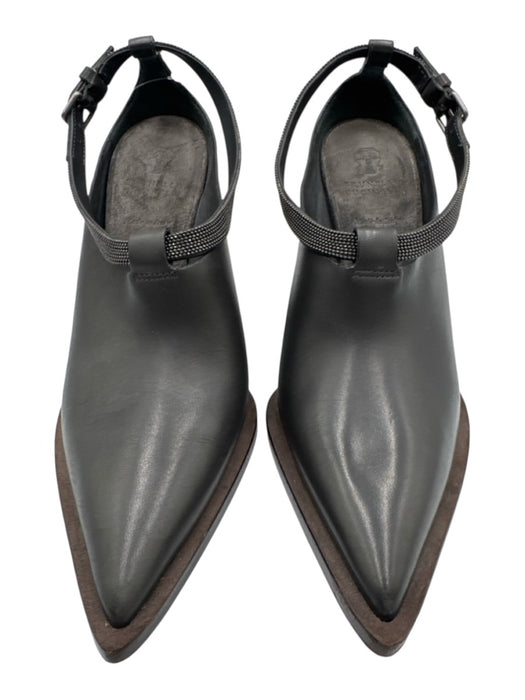 Brunello Cucinelli Shoe Size 37 Black Leather Pointed Toe Monili Wedges Black / 37
