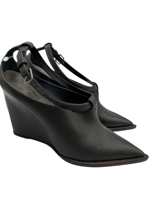 Brunello Cucinelli Shoe Size 37 Black Leather Pointed Toe Monili Wedges Black / 37
