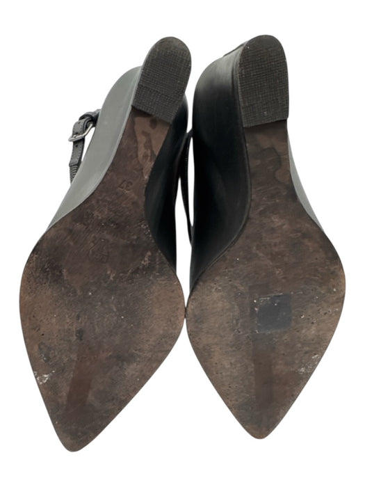 Brunello Cucinelli Shoe Size 37 Black Leather Pointed Toe Monili Wedges Black / 37