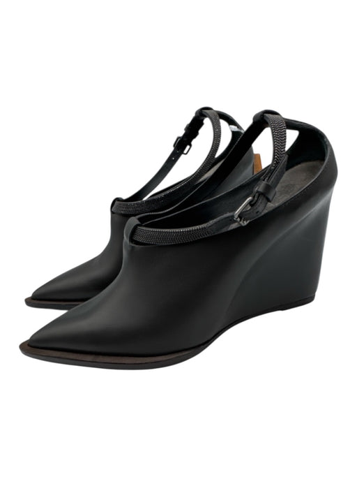 Brunello Cucinelli Shoe Size 37 Black Leather Pointed Toe Monili Wedges Black / 37