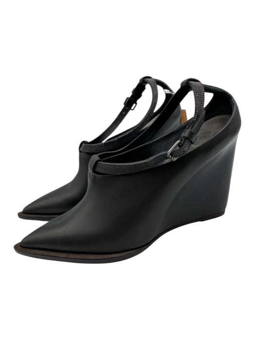 Brunello Cucinelli Shoe Size 37 Black Leather Pointed Toe Monili Wedges Black / 37