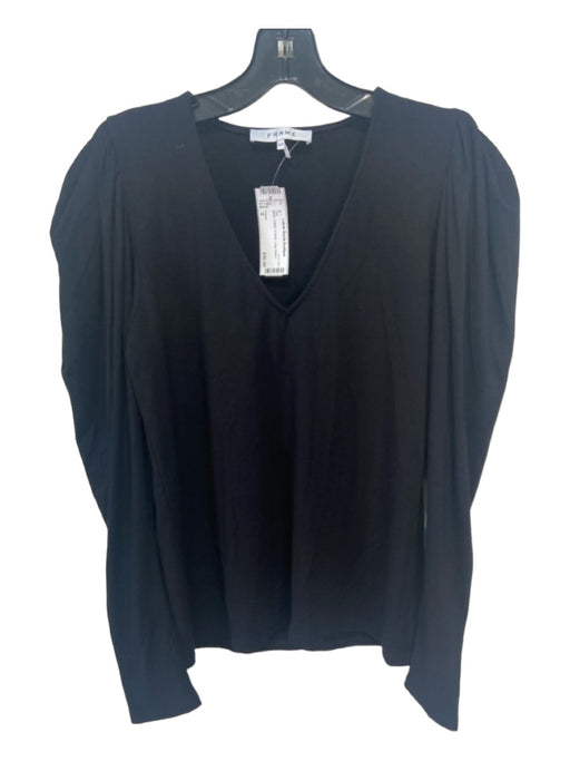 Frame Size S Black Cotton V Neck Long Sleeve Top Black / S