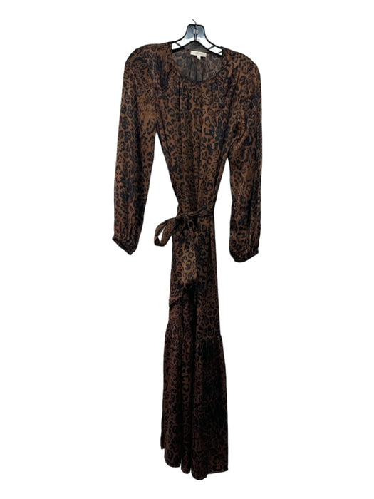 Ann Mashburn Size XS Brown & Black Silk Cheetah Round Neck Long Sleeve Dress Brown & Black / XS