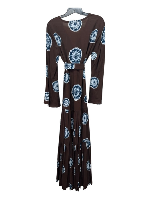 Alexis Size XS Brown & Blue Viscose Tie Die Maxi Tiered Button Front Dress Brown & Blue / XS