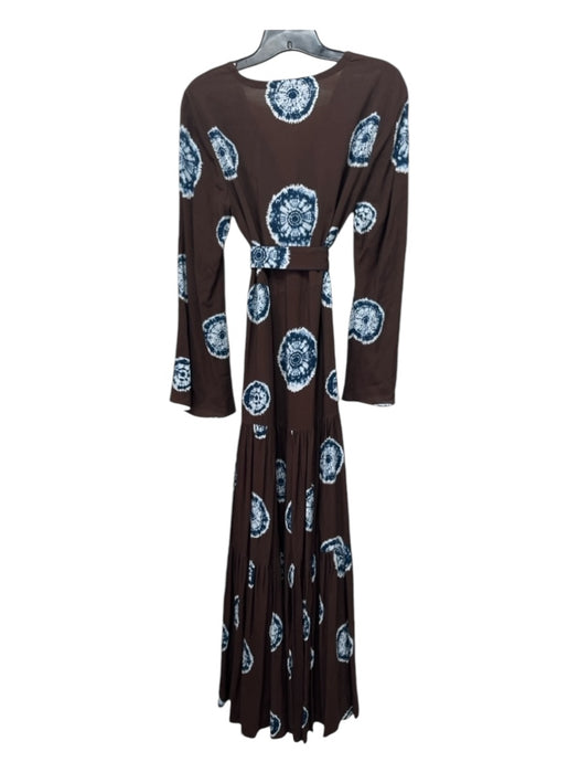 Alexis Size XS Brown & Blue Viscose Tie Die Maxi Tiered Button Front Dress Brown & Blue / XS