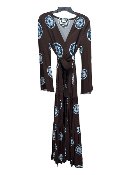 Alexis Size XS Brown & Blue Viscose Tie Die Maxi Tiered Button Front Dress Brown & Blue / XS