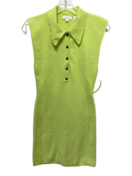 A.L.C. Size S Chartreuse Green Cotton Blend Sleeveless Ribbed 1/4 Button Dress Chartreuse Green / S