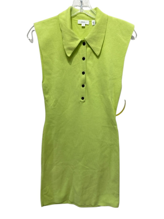 A.L.C. Size S Chartreuse Green Cotton Blend Sleeveless Ribbed 1/4 Button Dress Chartreuse Green / S