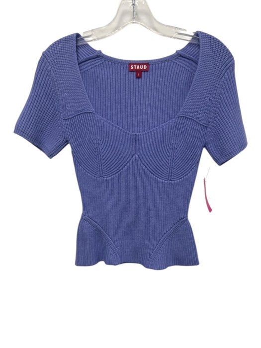 Staud Size S Periwinkle Blue Rayon & Nylon Short Sleeve Knit Square Neck Top Periwinkle Blue / S