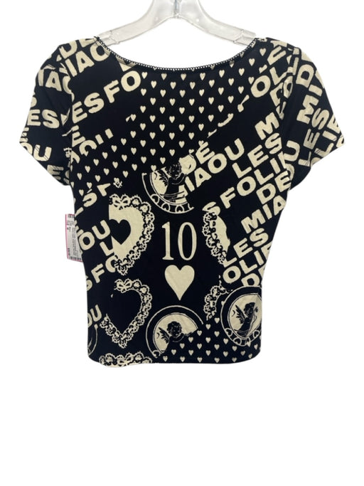 Miaou Size M Black & Cream Tencel & Spandex Short Sleeve Hearts Scoop Neck Top Black & Cream / M