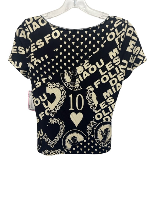 Miaou Size M Black & Cream Tencel & Spandex Short Sleeve Hearts Scoop Neck Top Black & Cream / M