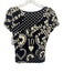 Miaou Size M Black & Cream Tencel & Spandex Short Sleeve Hearts Scoop Neck Top Black & Cream / M