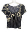 Miaou Size M Black & Cream Tencel & Spandex Short Sleeve Hearts Scoop Neck Top Black & Cream / M