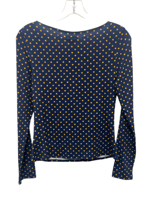 Miaou Size M Blue & Yellow Tencel & Spandex Long Sleeve Polka Dot Wide Neck Top Blue & Yellow / M