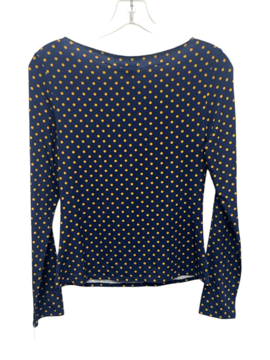Miaou Size M Blue & Yellow Tencel & Spandex Long Sleeve Polka Dot Wide Neck Top Blue & Yellow / M