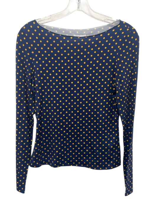 Miaou Size M Blue & Yellow Tencel & Spandex Long Sleeve Polka Dot Wide Neck Top Blue & Yellow / M
