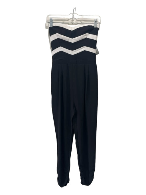 Parker Size S Black & White Polyester Strapless Stripe Detail Back Zip Jumpsuit Black & White / S