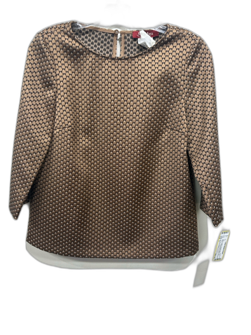 Max Mara Studio Size 4 Brown & Black Polyester Blend 3/4 Sleeve Darted Top Brown & Black / 4