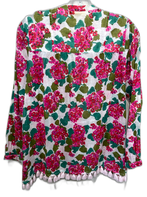 Roller Rabbit Size XS Pink, Green, Red Cotton Long Sleeve Floral Tassels Top Pink, Green, Red / XS