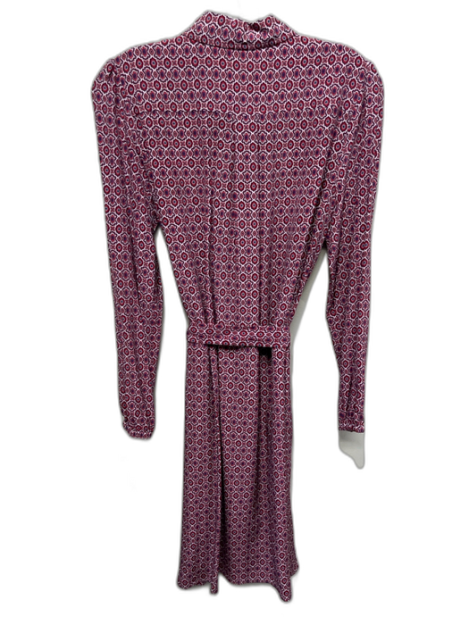 A.P.C Size 38 Red, Pink, Blue Silk Long Sleeve Abstract Print Button Front Dress Red, Pink, Blue / 38