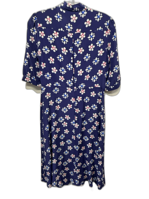 Aspesi Size 40 Blue, White, Red Silk Short Puff Sleeve Floral Button Front Dress Blue, White, Red / 40