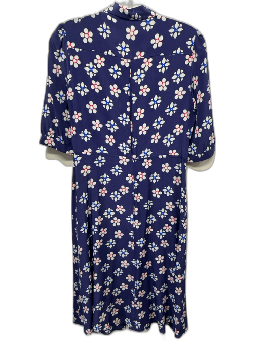 Aspesi Size 40 Blue, White, Red Silk Short Puff Sleeve Floral Button Front Dress Blue, White, Red / 40
