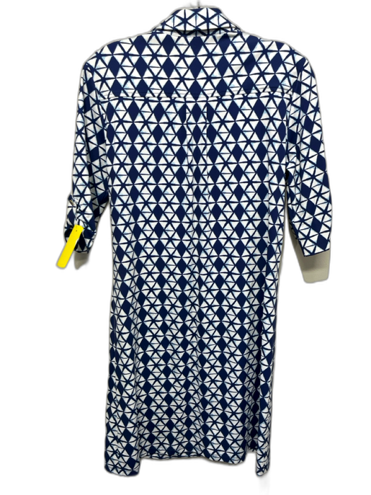 J Mclaughlin Size Small Blue & White Nylon Blend 3/4 Sleeve Quarter Button Dress Blue & White / Small