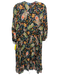 Johnny Was Jade Size XS Black & Multi Viscose Long Trumpet Sleeve Tie Neck Dress Black & Multi / XS